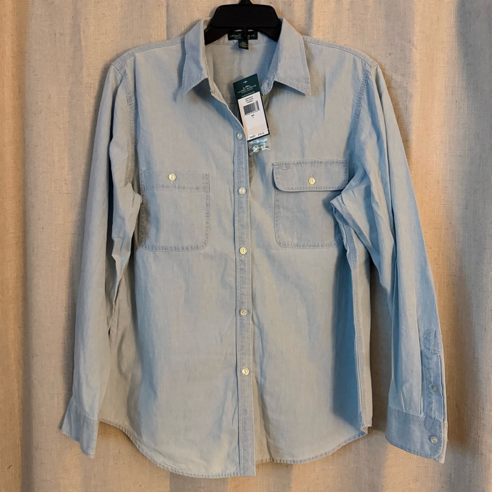 LRL Lauren Jeans Co Ralph Lauren Chambray Light Blue Casual Button Down Size Lg